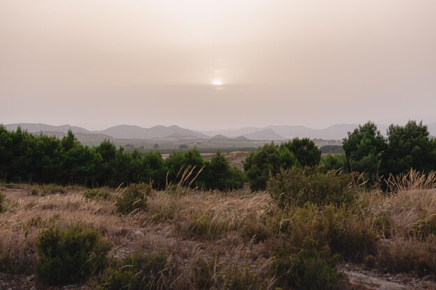 Sunset in a mountainous landscape