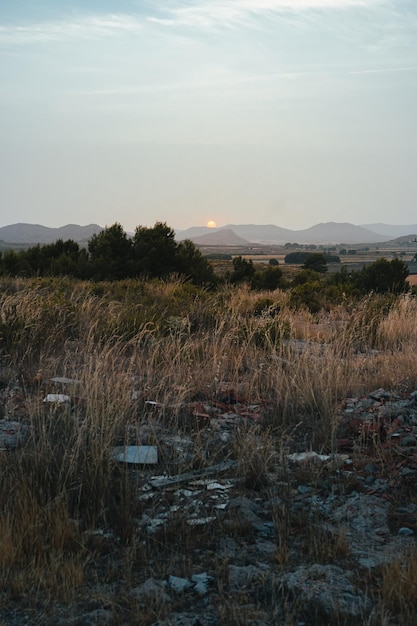 Sunset in a mountainous landscape