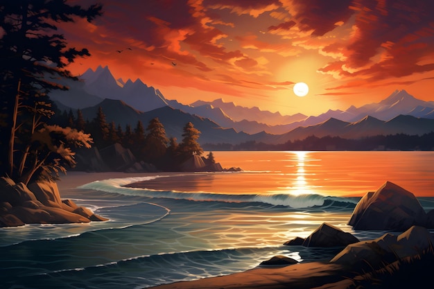 sunset in the mountains and beach