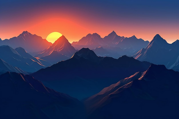 Sunset in the mountains digital drawing