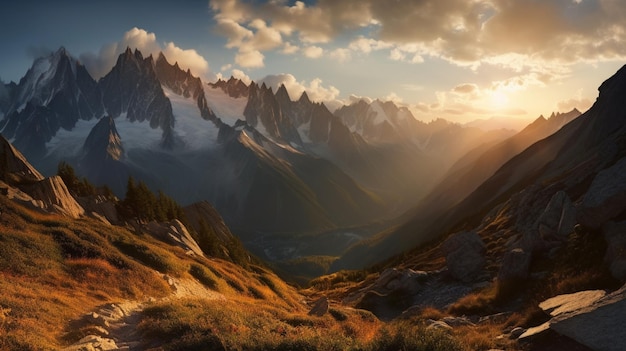 A sunset in the mountains of france