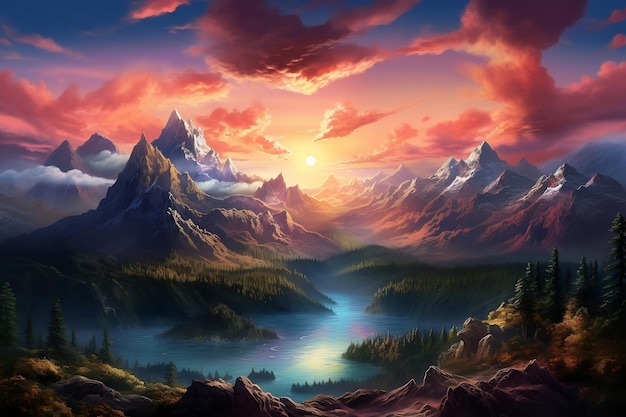 A sunset over the mountains Generative Ai