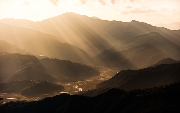 Sunset in the mountains landscape, Phu tub berg, Phetchabun province, North of Thailand.