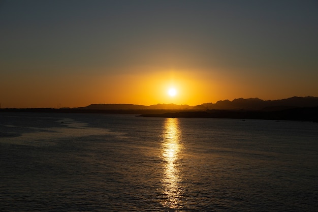 Sunset over the mountains, on the Sinai Peninsula, Egypt, Sharm El Sheikh, Red Sea.