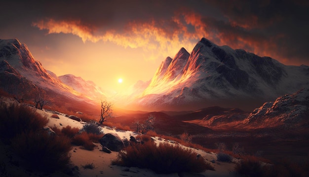 Sunset in the mountains Using Generative Ai