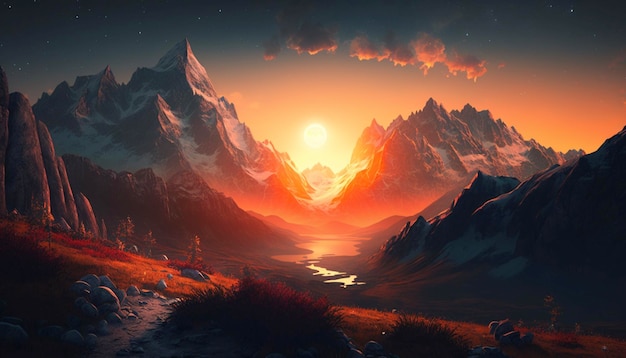 Sunset in the mountains Using Generative Ai