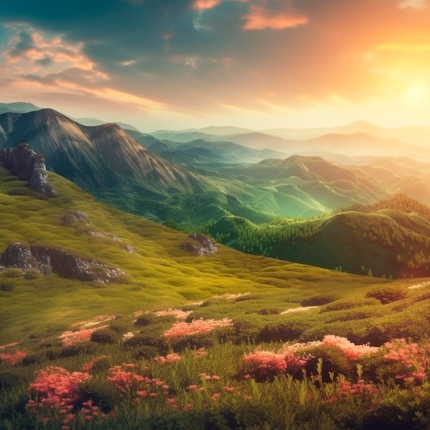 Sunset over the mountains wallpaper