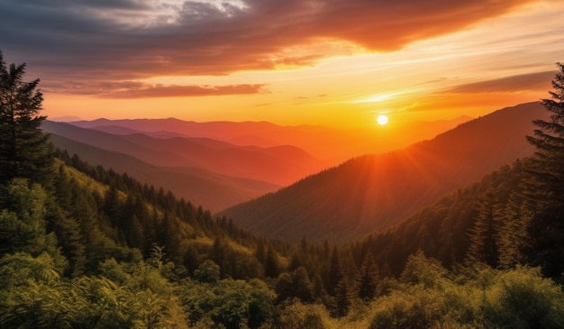 sunset over the mountains with a beautiful sunset photo