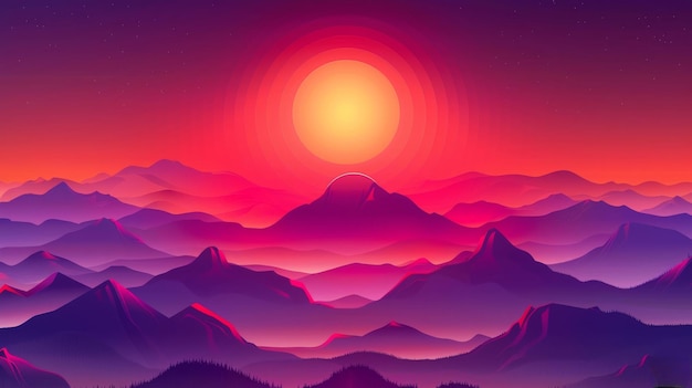 a sunset over the mountains with the sun setting over them