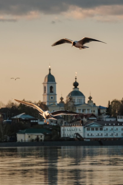 Sunset in Mushkin on the Volga River