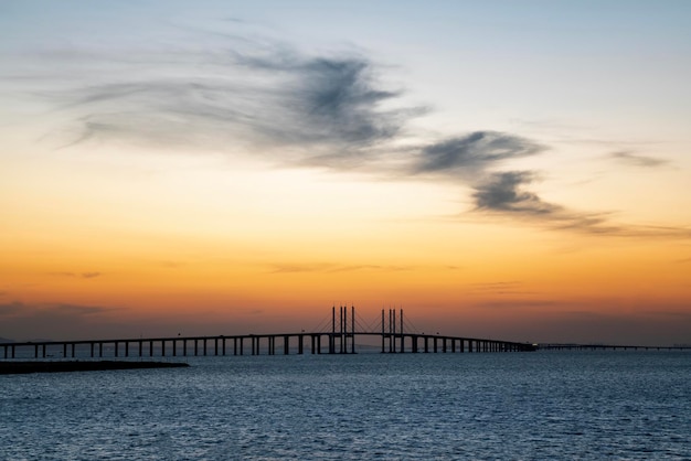 Sunset natural landscape and urban skyline