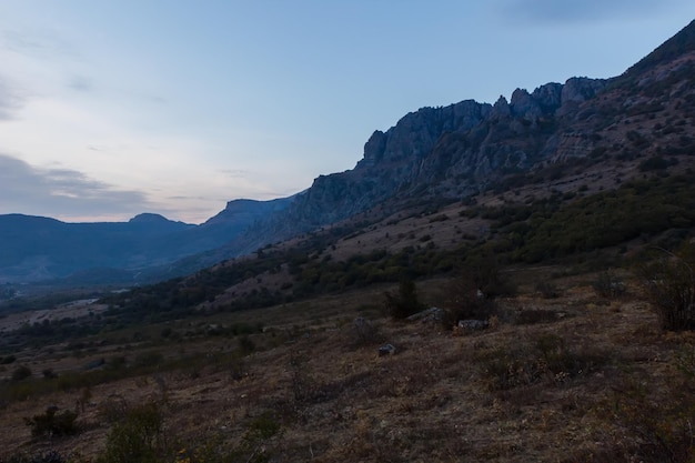 Sunset near Demerdzhi rocks Crimea