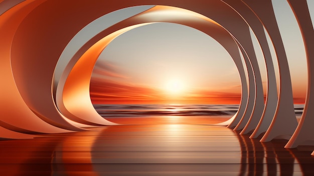 Sunset night in the style of dynamic structures advertising posters light silver and orange arch