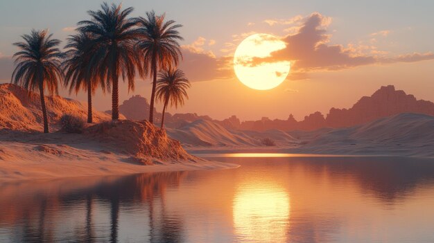 Photo sunset oasis in the desert