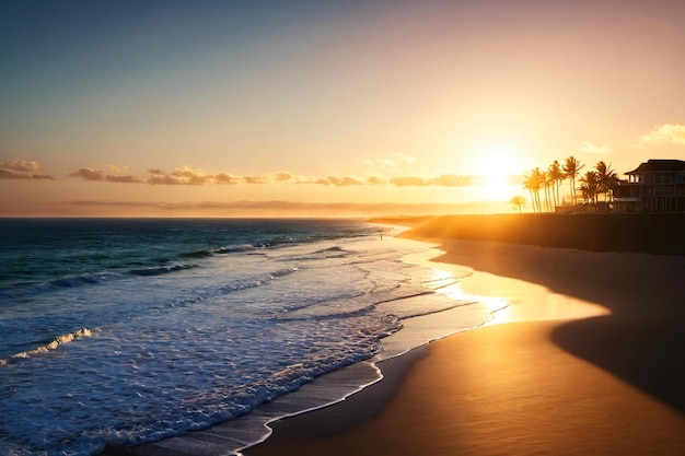 Sunset over ocean beach