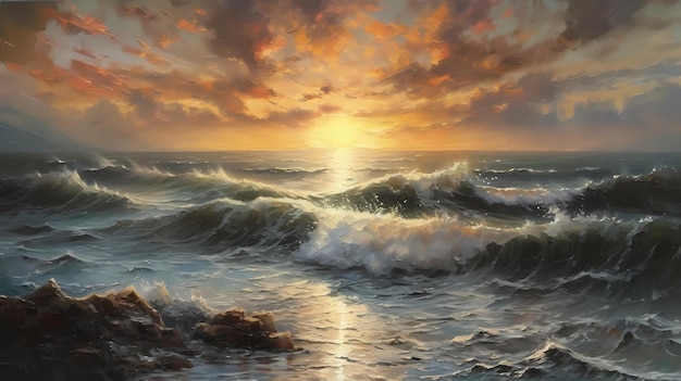 A sunset over the ocean digital art illustration generative AI