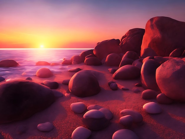 Sunset in ocean nature landscape background with rock Generative Ai