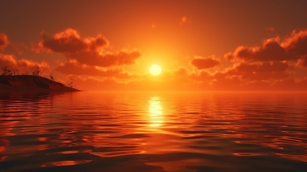 A sunset over the ocean with a boat in the water