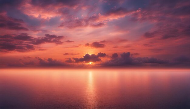 Photo a sunset over the ocean with clouds and the sun shining through the clouds