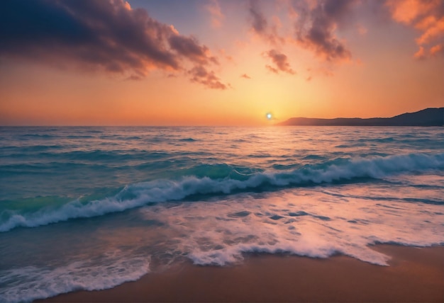 a sunset over the ocean with a sunset in the background