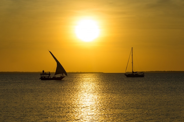 Sunset on ocean in Zanzibar