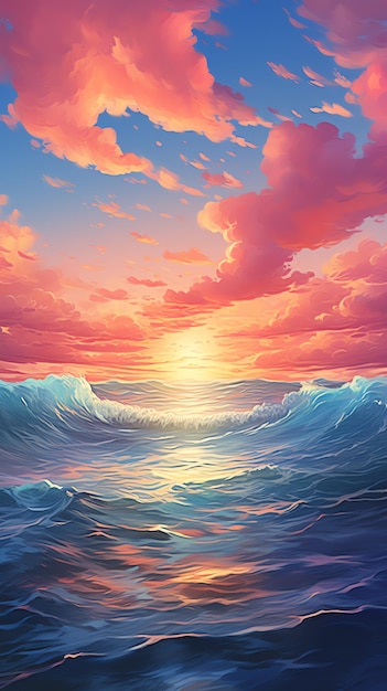 a sunset over the ocean