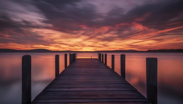 Sunset outdoor nature landscape background with pier at lake in dark wallpaper