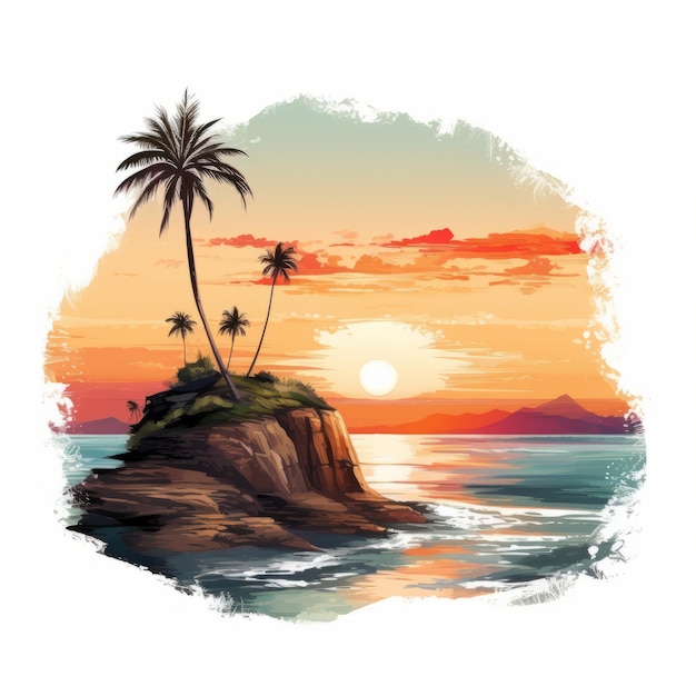 Sunset Palm Tree Illustration Watercolor Style Vector Art