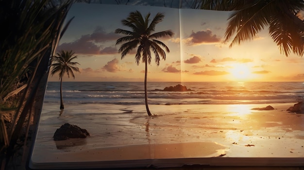 Sunset Paradise Palm Trees and Ocean in a Book