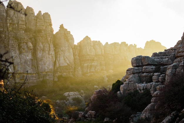 Sunset in the park El Torcal National Park Torcal de Antequera Malaga Province Andalusia Spain