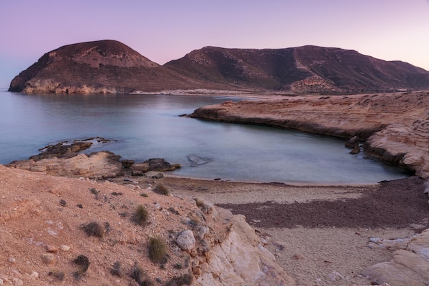 Sunset in the Playazo de Rodalquilar Natural Park of Cabo de Gata Spain