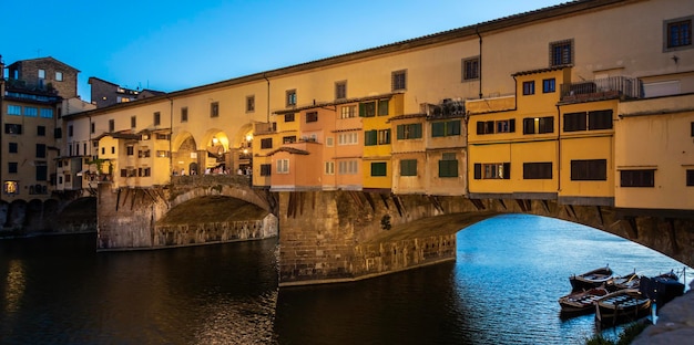 Sunset on Ponte Vecchio Old Bridge in Florence Italy Amazing blue light before the evening