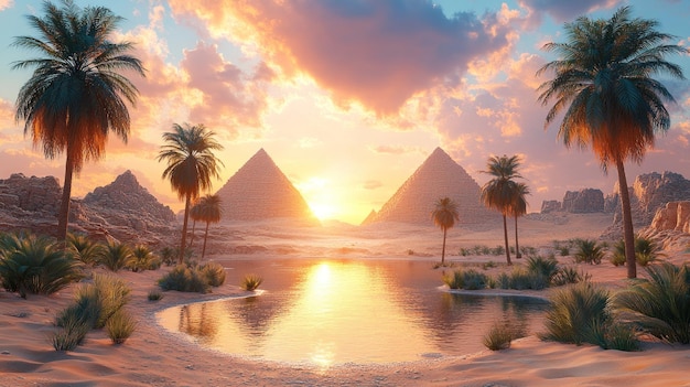 Photo sunset over the pyramids of giza