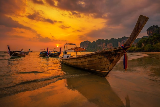 Sunset over Railay Beach at Krabi Thailand