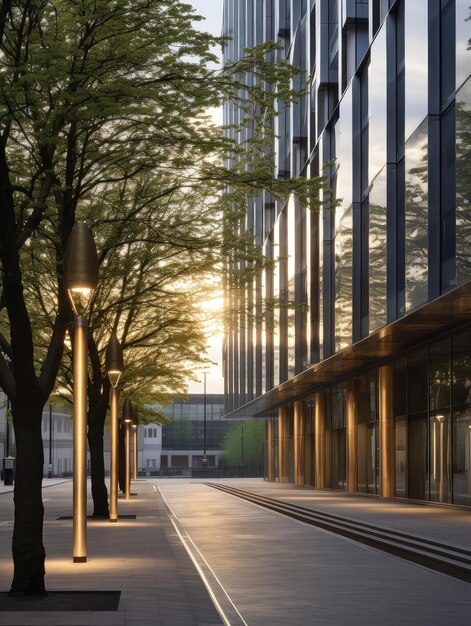 Sunset Rays Peeking Through Modern Buildings