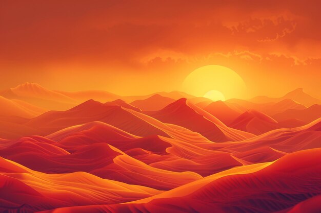 Sunset Over Red Sand Dunes