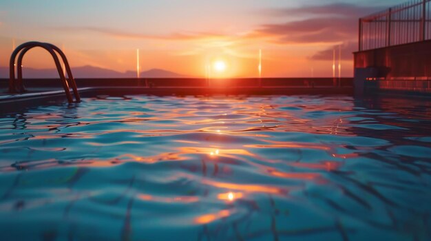 Photo sunset reflected in a swimming pool