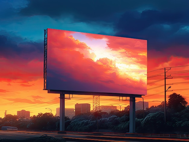 Sunset Reflection on a Billboard in the City Generative AI