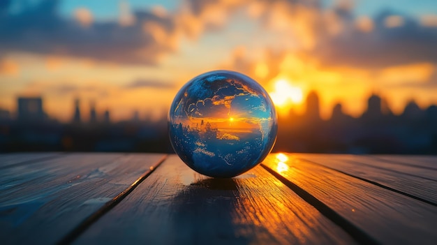 Sunset Reflection in a Glass Orb