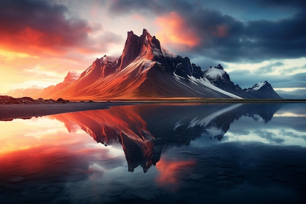 sunset reflection of mountains at the icelandic northwest