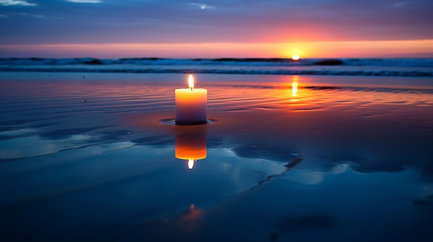 Sunset Reflections A Captivating Candle On The Beach