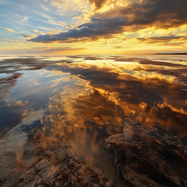 Photo sunset reflections over tranquil waters at a coastal location