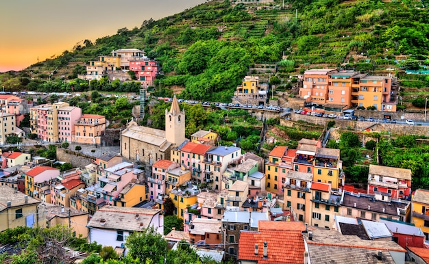 Sunset at Riomaggiore the Cinque Terre, UNESCO world heritage in Italy