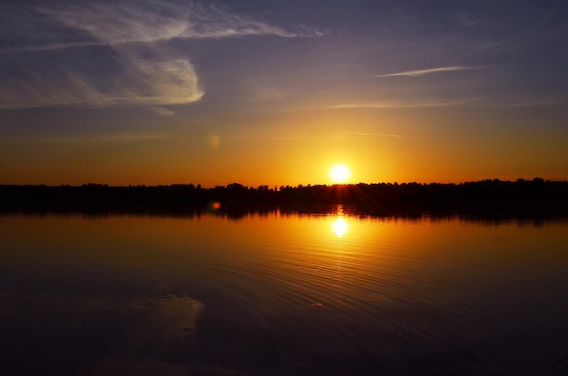 Sunset on the river in summer