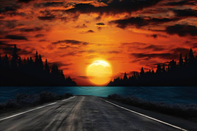 Photo sunset on the road nature background