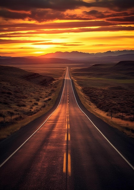 Sunset on the road wallpaper