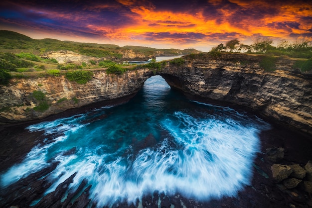 Sunset Rocks Location Pasih Uwug Beach island Nusa Penida Bali Indonesia 