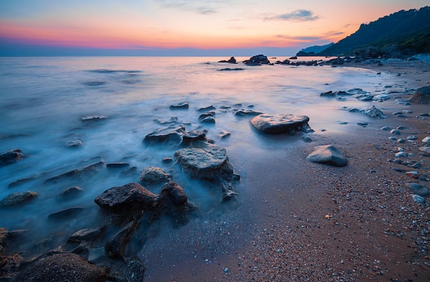 Sunset at rocky coast