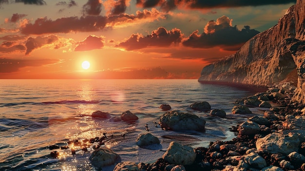 Sunset Rocky Coastline Landscape