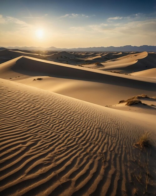 Sunset Over Rolling Sand Dunes in the Desert Generative AI